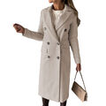 Damen Revers Knopf Trenchcoat Lang Mantel Winter Warm Freizeit Jacke C8