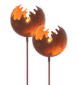 Metall Rost Feuer Ball - 2er Set / klein - Deko Garten Kugel Windlicht Stecker