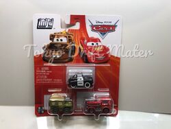 Disney Pixar Cars 3er-PACK ROT SARGE SHERIFF SCHÜTZEN & SERVIEREN MINI-RENNFAHRER TOKIO