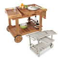 Barbecue Trolley aus Akazienholz Garten-Servierwagen Grillwagen Teak & Grau