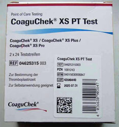 CoaguChek Xs Pt Test Teststreifen – 2x24 Stück mit chip – Neu, MHD 31.07.2025