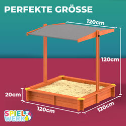 Spielwerk® Sandkasten mit Dach Sandkiste Sandbox Spielhaus Sitzbänke Buddelkiste✅ Bodenvlies ✅ Verschließbar ✅ Lasiertes Holz ✅ UV 50+