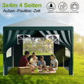 Pavillon 3x4m Wasserdicht Partyzelt Gartenzelt UV Schutz Weiß/Grün/Blau/Grau