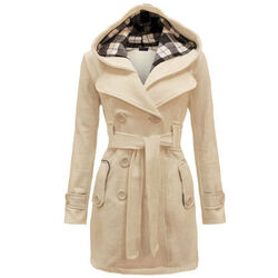 Damen Winter Mantel Gürtel Lang mit Kapuze Warm Parka Jacke Outwear S-3XL Größe@