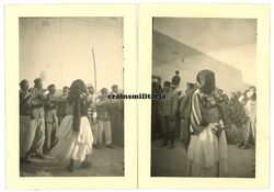 2x Orig. Foto afrik. Freiwillige bei Stocktanz in DERNA Libyen Afrika 1942 DAK