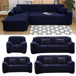 Plüsch Sofa Überwurf Stretch Sofabezug Sofahusse für L-Form Ecksofa 1-4 Sitzer