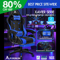 ALFORDSON Gaming Stuhl mit 2-Punkt Massage Bürostuhl mit Fußstütze Blau & Schwar