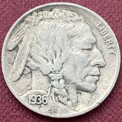 USA 1936 Buffalo Nickel 5 Cent Münze Philadelphia Gute Erhaltung  #41916-FR