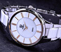 Pierrini Damen Armband Uhr Weiß Silber Rose Gold Farben Strass Keramik Edelstahl