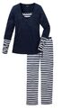 Damen Set Pyjama blau weiß mit Streifen 100% Baumwolle Größe 36 bis 50 neu 35403