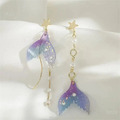 Blau-lila asymmetrische Meerjungfrau-Flosse Ohrringe mit Perlen Dekor