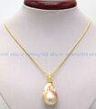 Natürliche 15x20mm Rosa Barock Perle Anhänger Gold Kette Halskette 14-28 Zoll