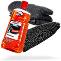 SONAX Autoshampoo Konzentrat 2 L + Waschhandschuh schwarz + Trockentuch grau