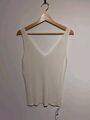 F&F UK 14 Strickweste Top Cami cremefarben gerippt Strick V-Ausschnitt breite Riemen neu mit Etikett