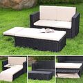 Polyrattan Gartensofa und klappbare Fußbank Lounge Sessel Gartenmöbel schwarz
