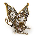 'La Mariposa' Diamant verkrustet Schmetterling Cocktail Stretchring in verbranntem Gold