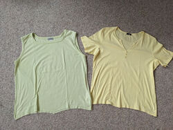 Zwei Shirts Gr. 44 gelb grün hell basic Baumwolle Modal Pure Wear G.W. 