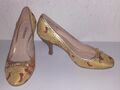 DUMOND schöne Damenschuhe Satinpumps gold rot Schleife Gr. 37,5 TOP