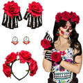 La Catrina Kostüm Set Mexikanerin Haarreif Ohrringe Handschuhe Totenfest Outfit
