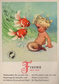 Alte Grußpostkarte für Kinder mit Poesie für Sternbild "Fische", blanko um 1950