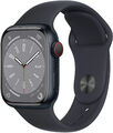 Apple Watch 8 Midnight Alu 41mm,Black Silicon Band, A2773,Sehr gut – Refurbished