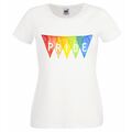 Damen weiß LGBT Pride Regenbogen Jagd Flagge Festival T-Shirt