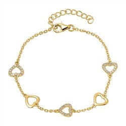 Unique Armband Herzen für Damen aus vergoldetem 925er Silber mit Zirkonia