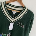 Lacoste Cricket Wollpullover Größe 5 L groß grün Kabelstrick Sweatshirt zum Überziehen