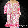 Italy Oversized Kleid Hängerchen Tunika Volant Carmen  Print Ibiza 40 42 44 Pink
