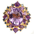 Edelstein 15 X 19 Mm. Amethyst & Saphir Damen Ring 925 Silber Sterling