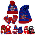 Jungen Warm Wintermütze Schal Handschuhe Set Kinder Winter Spiderman Strickmütze