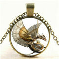 Vintage Steampunk Drachen Cabochon Glas Bronze Anhänger Halskette Damen Schmuck