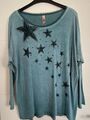 TREDY Shirt Longshirt  Tunika Gr. 40 /42 grün mit glitzerndem Sternen und Spitze