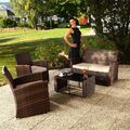 Sitzgruppe Polyrattan Gartenmöbel Set Sitzgarnitur 4 tlg. Braun Beige Lounge