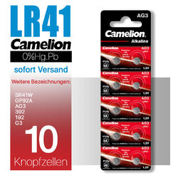 10x LR41 Camelion Knopfzellen AG3 G3 192 SR41W GP92A 392 MHD bis 10.2028