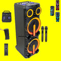 BOMBMASTER IBIZA 1000W Party-Lautsprecher LED MEGA-BASS -BOX +2 Funk-Mikrofon+FB