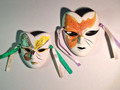 🤡2er-Set Maske venezianisch Keramik Wandschmuck Vintage Retro orange / gelb