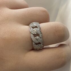 925 Sterlingsilber kubanischer Ring, kubanischer Kettenring Design verziert mit CZ