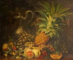 Großes antikes Stillleben darstellt Obst, Original Öl auf Leinwand Gemälde, 1800er
