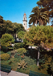 Postkarte Schöne Gärten und Turm Riviera dei Fiori Riviera di Ponente Italien