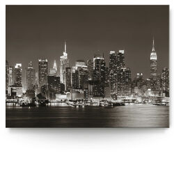 Wandbild Skyline New York schwarz weiß Nachts. verschiedene Materialien & GrößenPanorama Wandbild bis 2 Meter, Acrylglas, Leinwand, uvm
