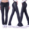 Damen Jeans Straight Leg Hüftjeans Kunst Leder-Optik Skinny Gerader Schnitt S13