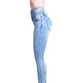 Damen Skinny Jeans Taillenhose Cut Out High Waist Push Up Stretch Slim Fit 