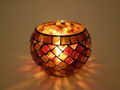 Windlicht aus Mosaikglas, H7,5xD9,5cm Dekoglas div Farben Teelichthalter Schale 
