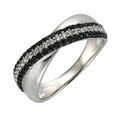 Celesta Damen Ring echt Silber 925 Sterling rhodiniert mit Zirkonia schwarz weiß