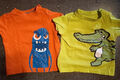 Jungen T-Shirt Gr. 74/80 2 Stück Shirts Sommer Kurzarm orange grün Krokodil