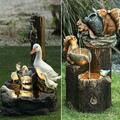 Solar Power Duck Family Garden Water Feature Fountain Duck Statue Landscap Decos