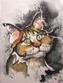 H.Schmidt katze*Tina*chat gato cat abstrakt tiger pc original Aquarell 32x24 cm