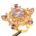 Edelstein 11 X 11 Mm. Lavender-Quartz Saphir & Amethyst Damen Ring 925 Silber