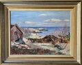 Ölbild Impressionist 1943 Haus am Meer Küste Schweden Schären Stig A... signiert